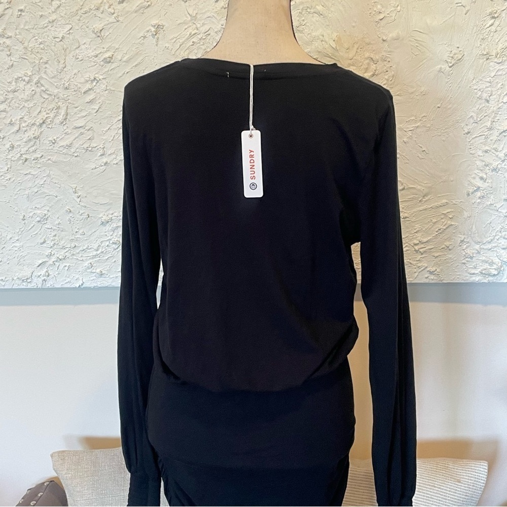 Sundry Black Round Neck Long Sleeve Blouson Stretch Pullover Mini Dress Sz 3 NWT - Picture 8 of 12